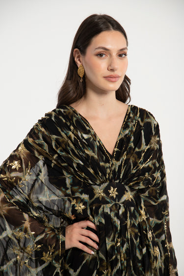 Farah Silk Tie & Dye Tareq Embroidered Gown