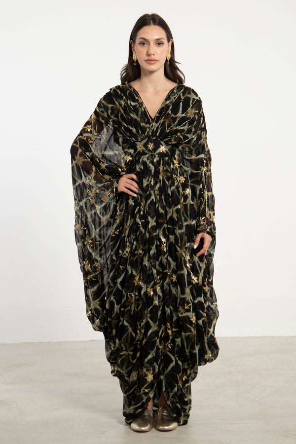 Farah Silk Tie & Dye Tareq Embroidered Gown