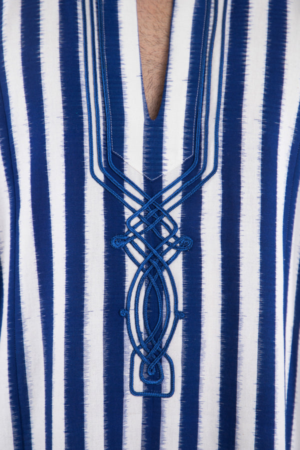 Jerusalem Cotton Embroidered Blue With White Jellaba