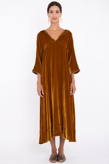 Rahif Silk Velvet Gold Dress