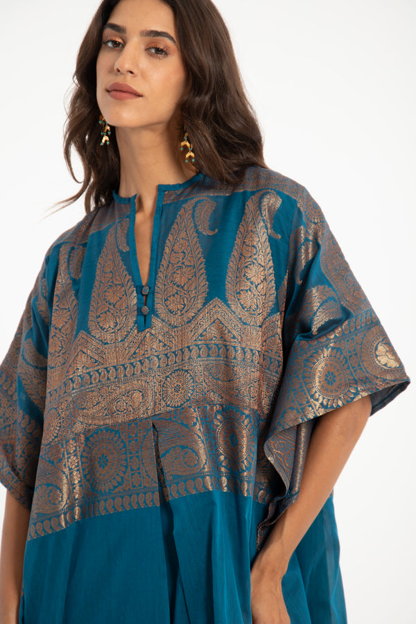 One-of-a-Kind Noujoud Teal Cotton Kaftan