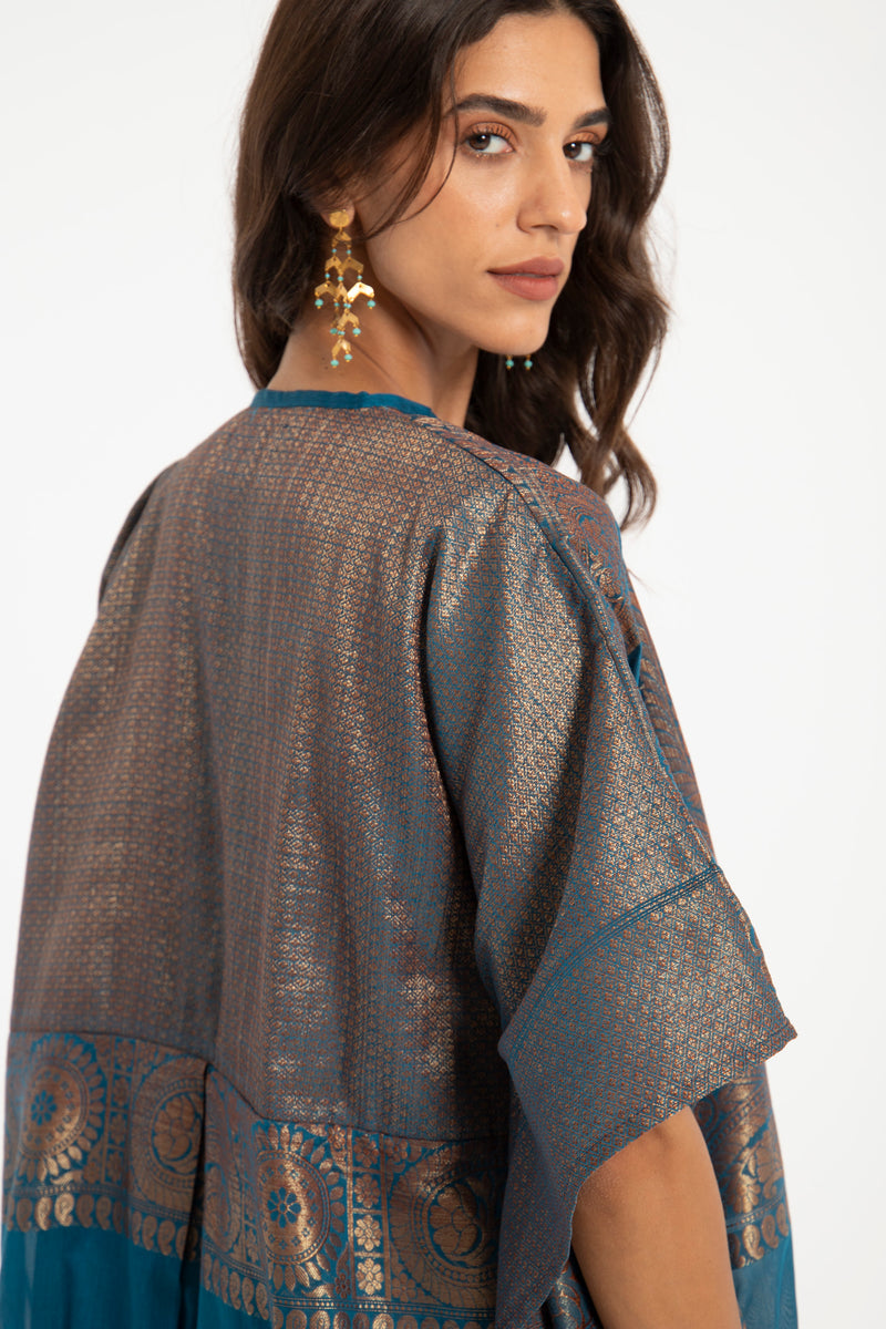 One-of-a-Kind Noujoud Teal Cotton Kaftan