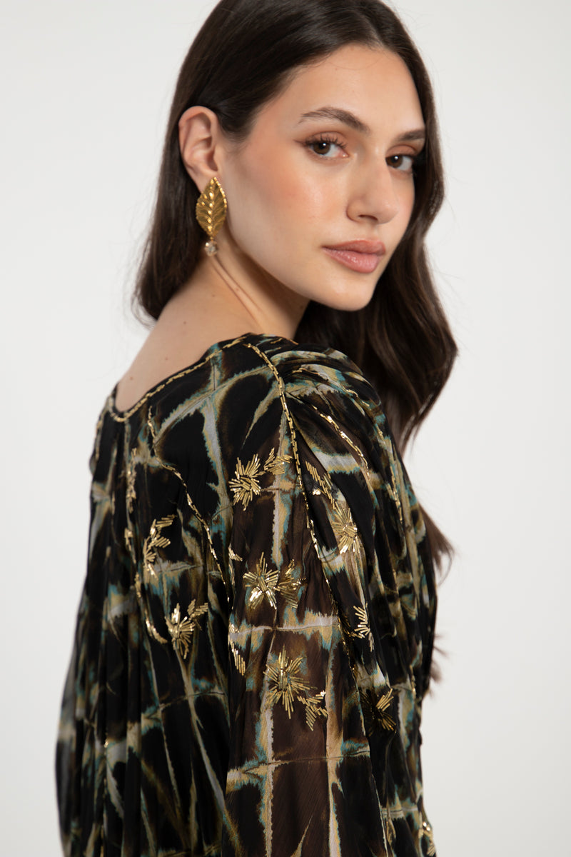 Farah Silk Tie & Dye Tareq Embroidered Gown