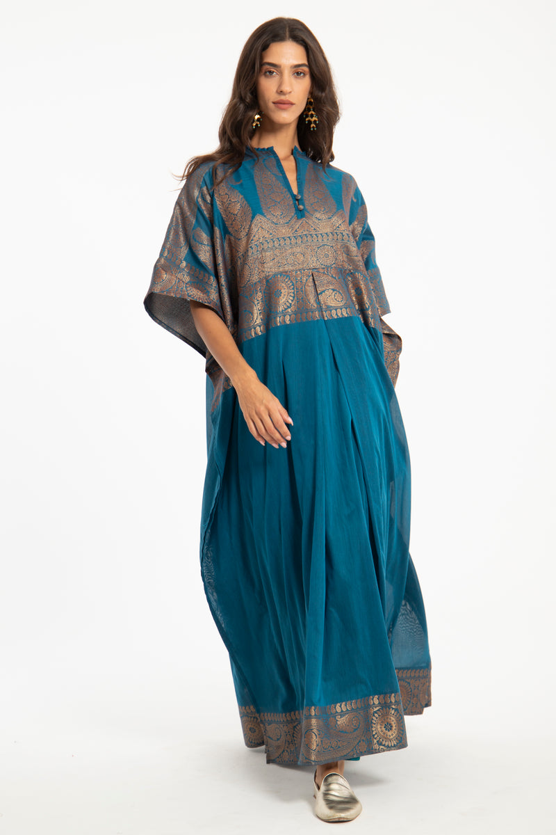 One-of-a-Kind Noujoud Teal Cotton Kaftan