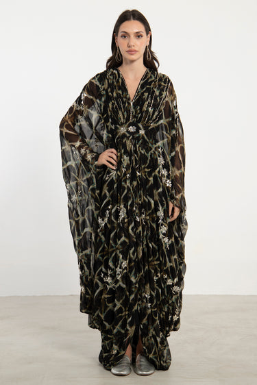 Farah Silk Tie & Dye Tareq Embroidered Gown