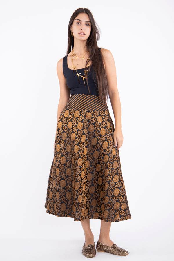 Amina Silk Brocade Floral Skirt