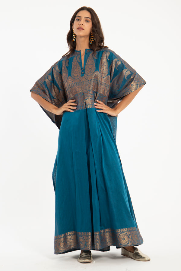 One-of-a-Kind Noujoud Teal Cotton Kaftan