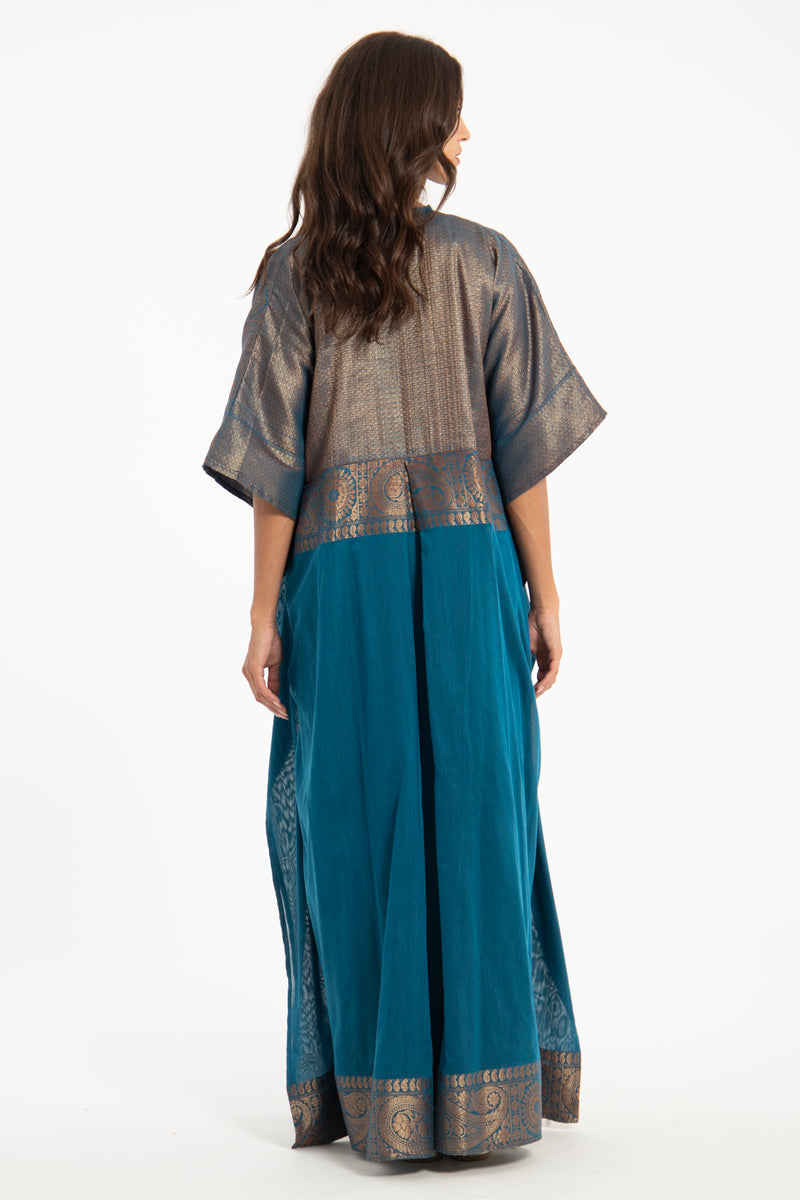 One-of-a-Kind Noujoud Teal Cotton Kaftan