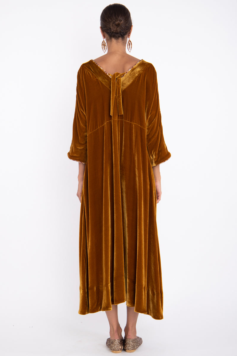 Rahif Silk Velvet Gold Dress