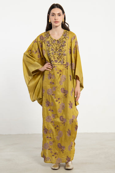 Kawthar Silk Dupioni Embroidered Yellow Dress
