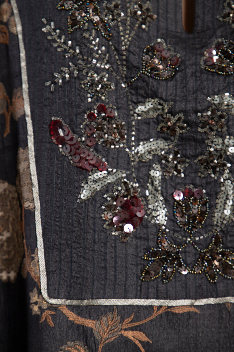 Kawthar Silk Black Dupioni Embroidered Dress