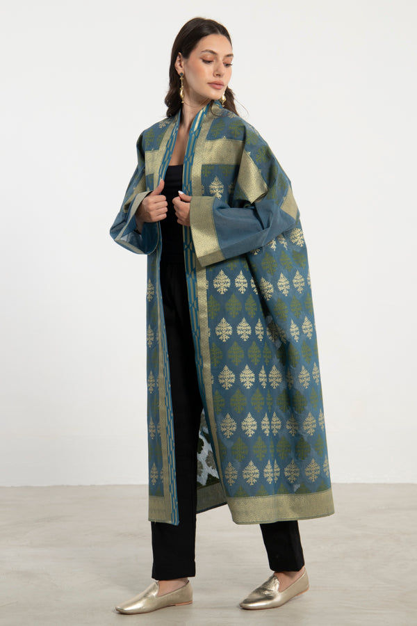 Khalida Silk Blue and Green Abaya