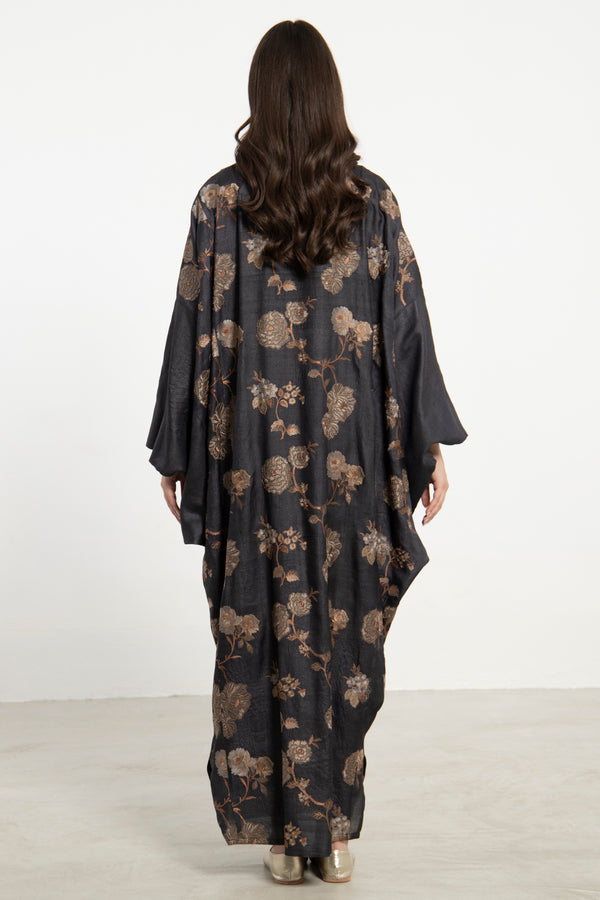 Kawthar Silk Black Dupioni Embroidered Dress