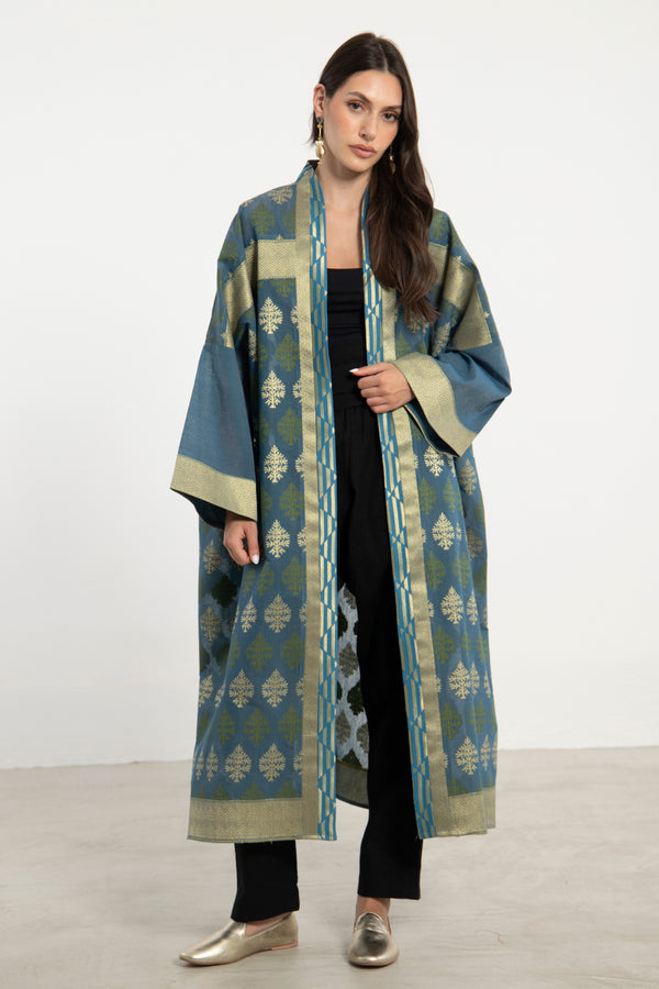 Khalida Silk Blue and Green Abaya