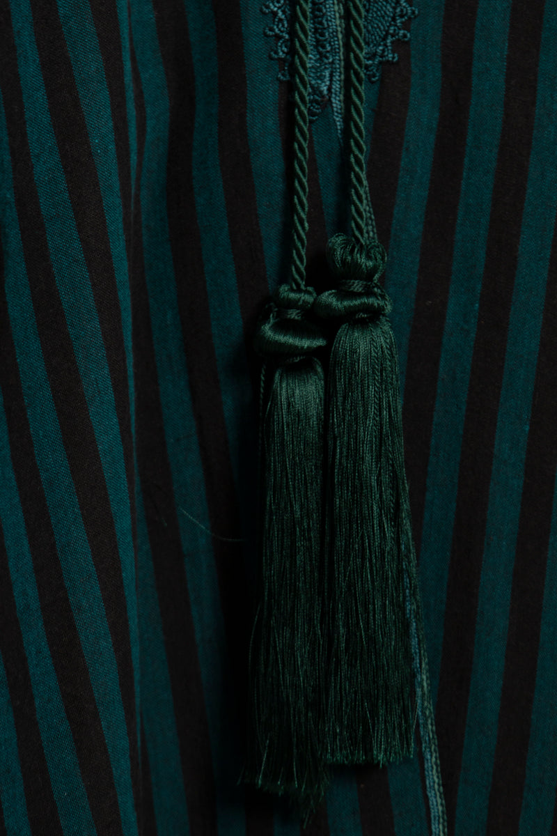 Aida Linen Stripe Green Abaya