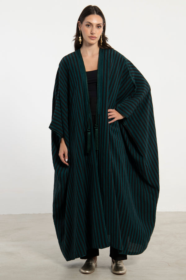 Aida Linen Stripe Green Abaya