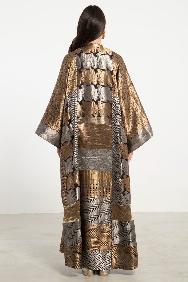Chouf Handwoven Silk Patchwork Gold & Silver Dress