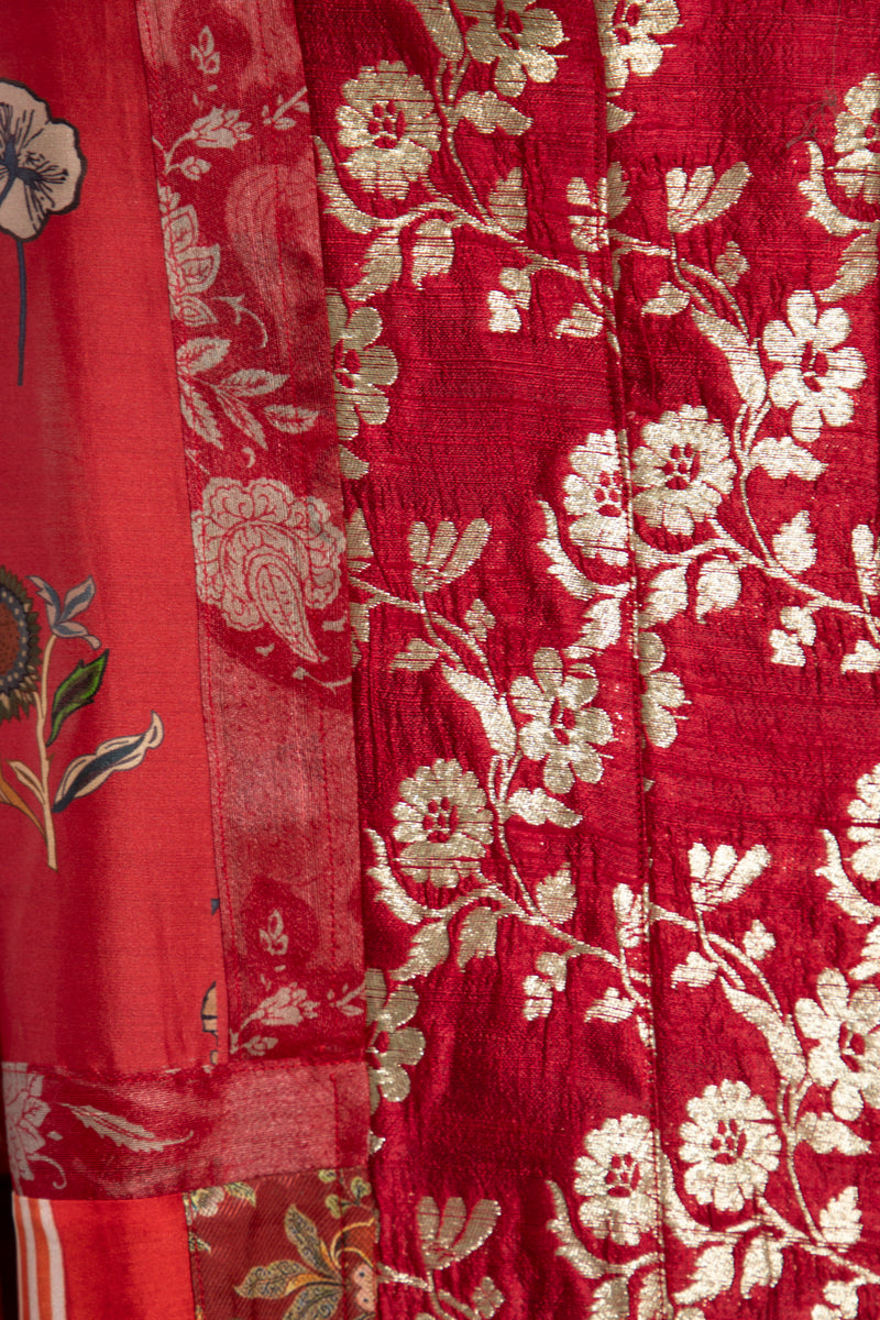 Fala Printed Silk & Silk Brocade Red Dress