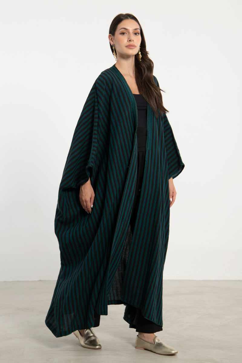 Aida Linen Stripe Green Abaya