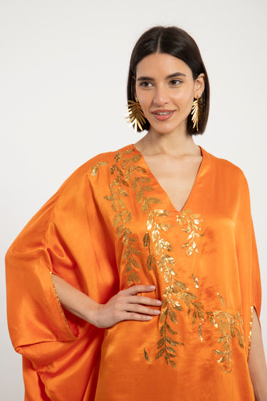 Darine Silk Orange Tareq Embroidered Dress