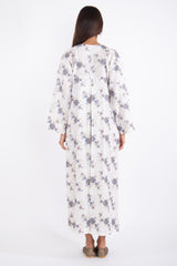 Shirine Linen Embroidered White & Blue Dress