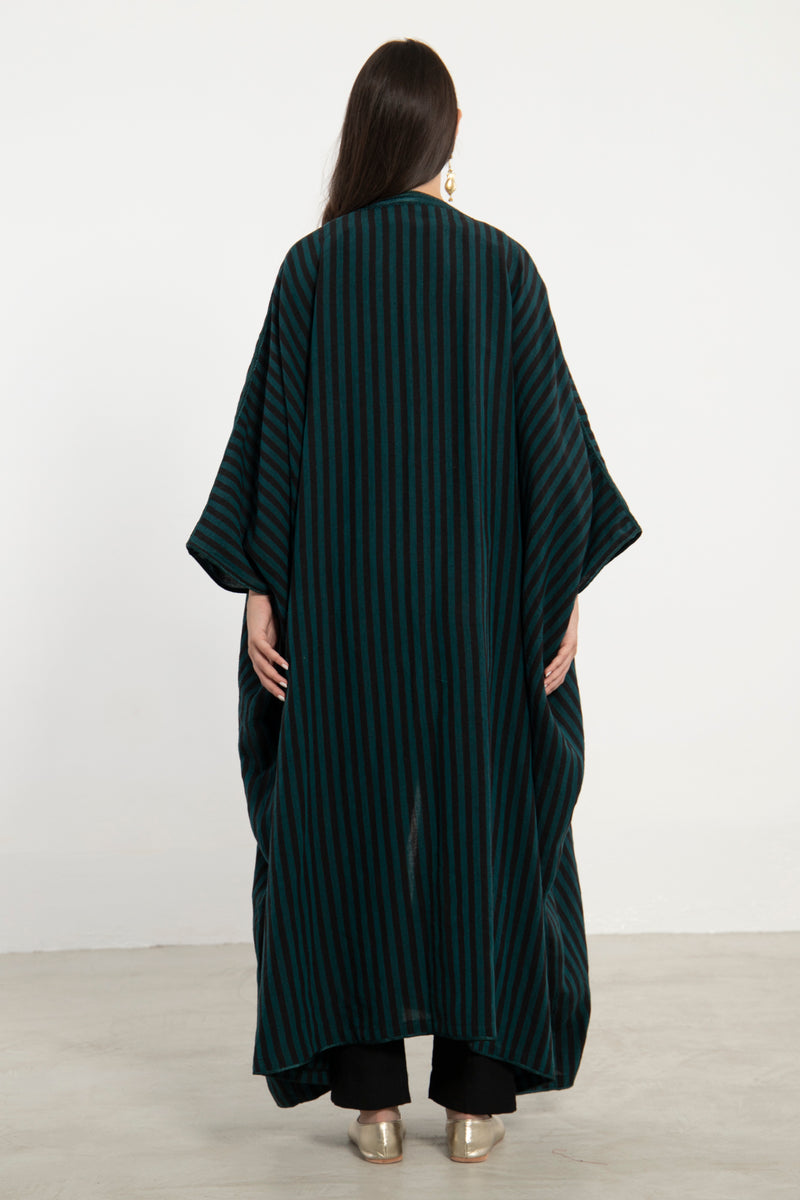 Aida Linen Stripe Green Abaya