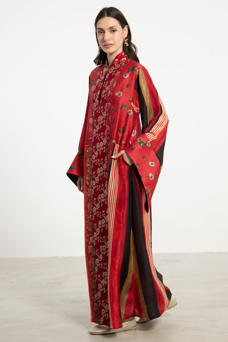 Fala Printed Silk & Silk Brocade Red Dress