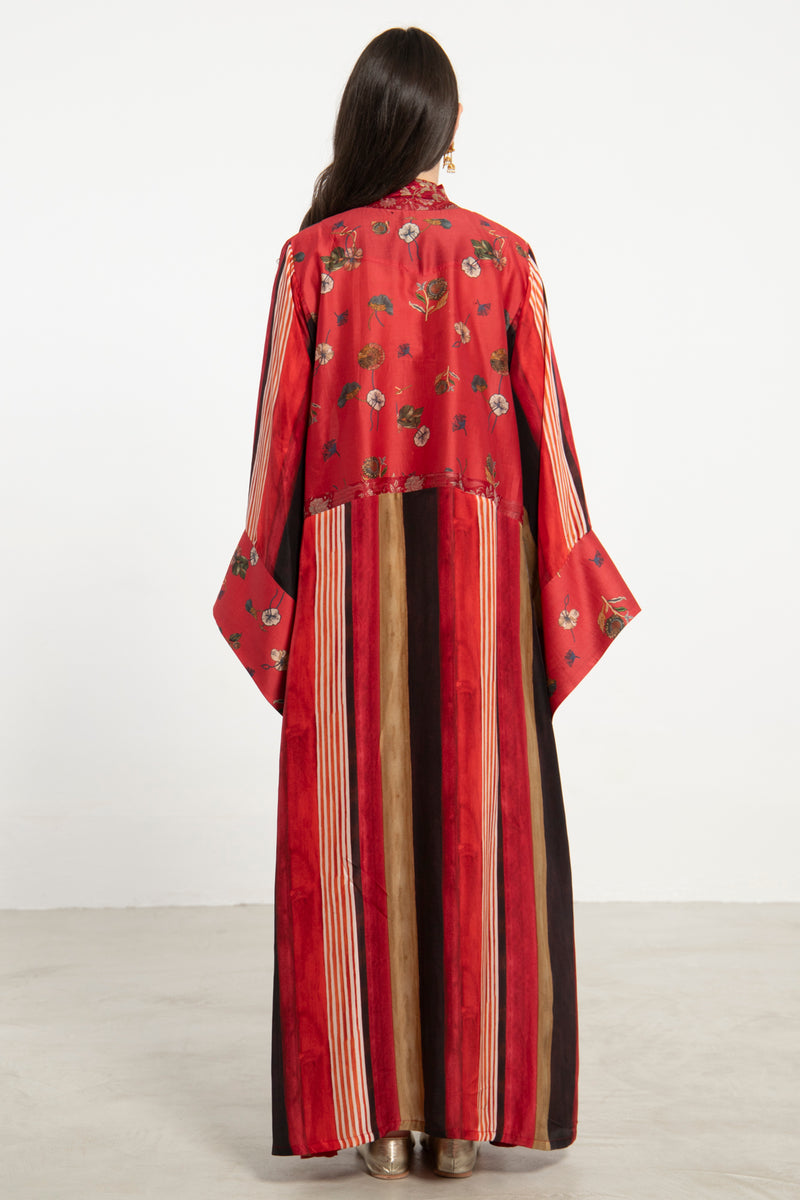 Fala Printed Silk & Silk Brocade Red Dress