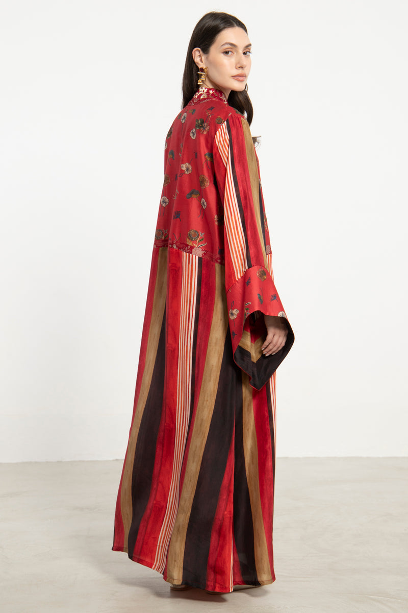 Fala Printed Silk & Silk Brocade Red Dress