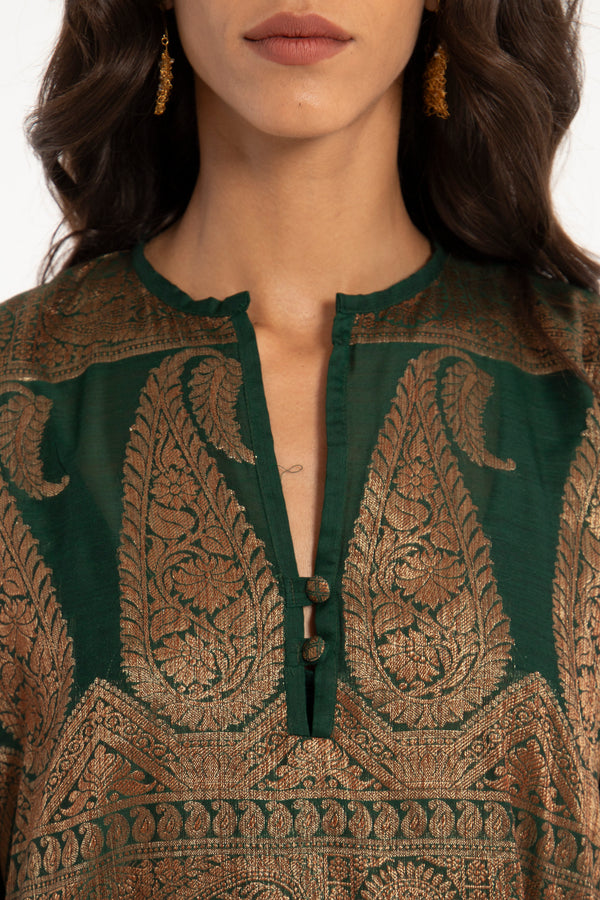 One-Of-A-Kind Noujoud Cotton Handwoven Green Dress