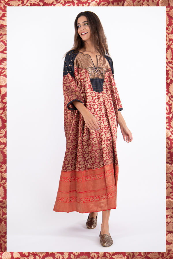 One-Of-A-Kind Rania Silk Red & Gold Dress