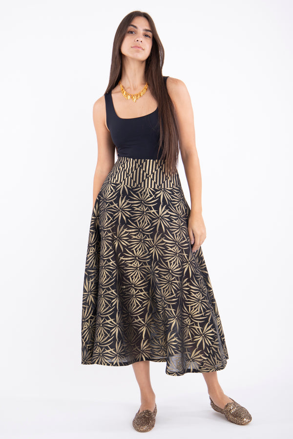 Amina Cotton Silk Black & Gold Skirt