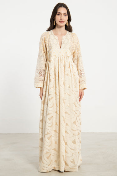 Linda Cotton Silk Embroidered Ivory Dress
