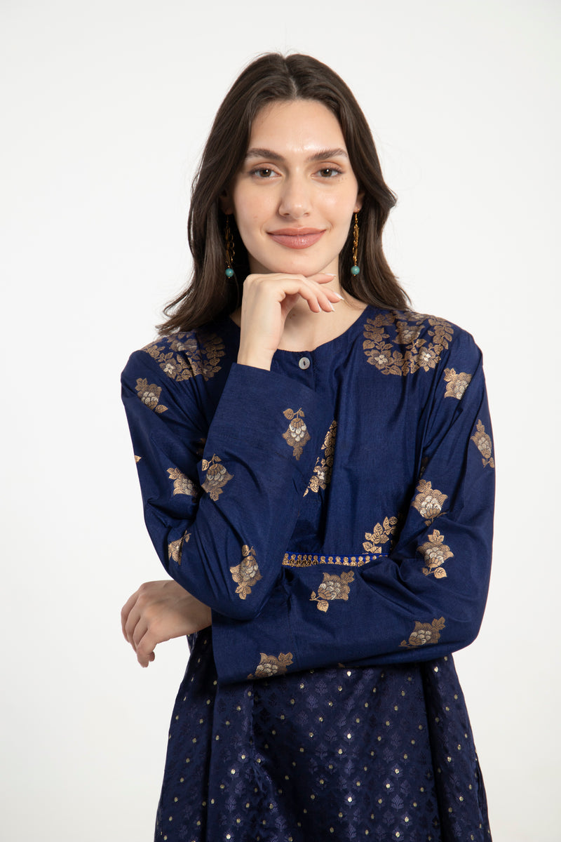 Layalina Silk Navy-Gold Dress