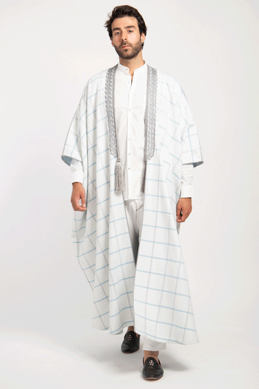 White and Blue Checked Wool