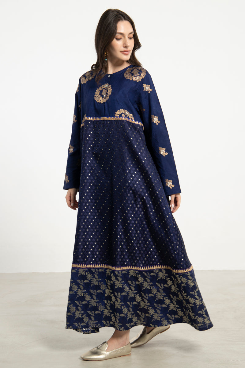 Layalina Silk Navy-Gold Dress