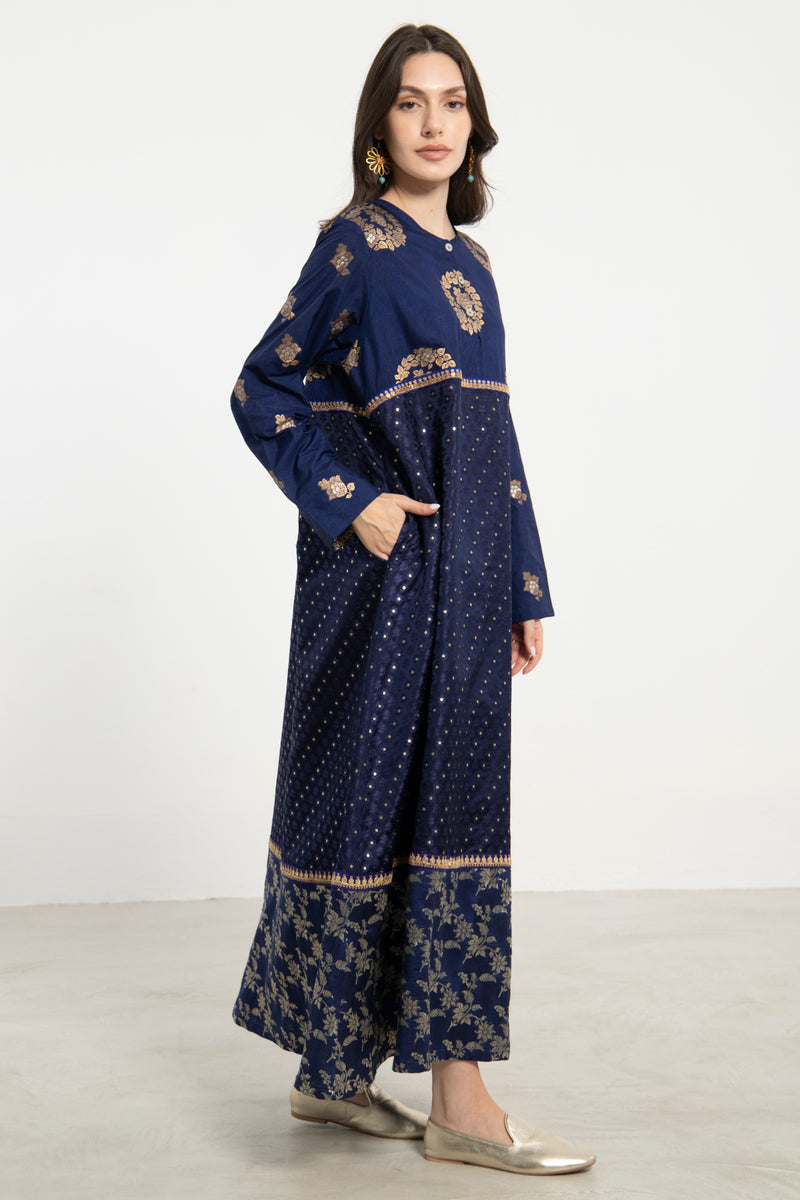 Layalina Silk Navy-Gold Dress