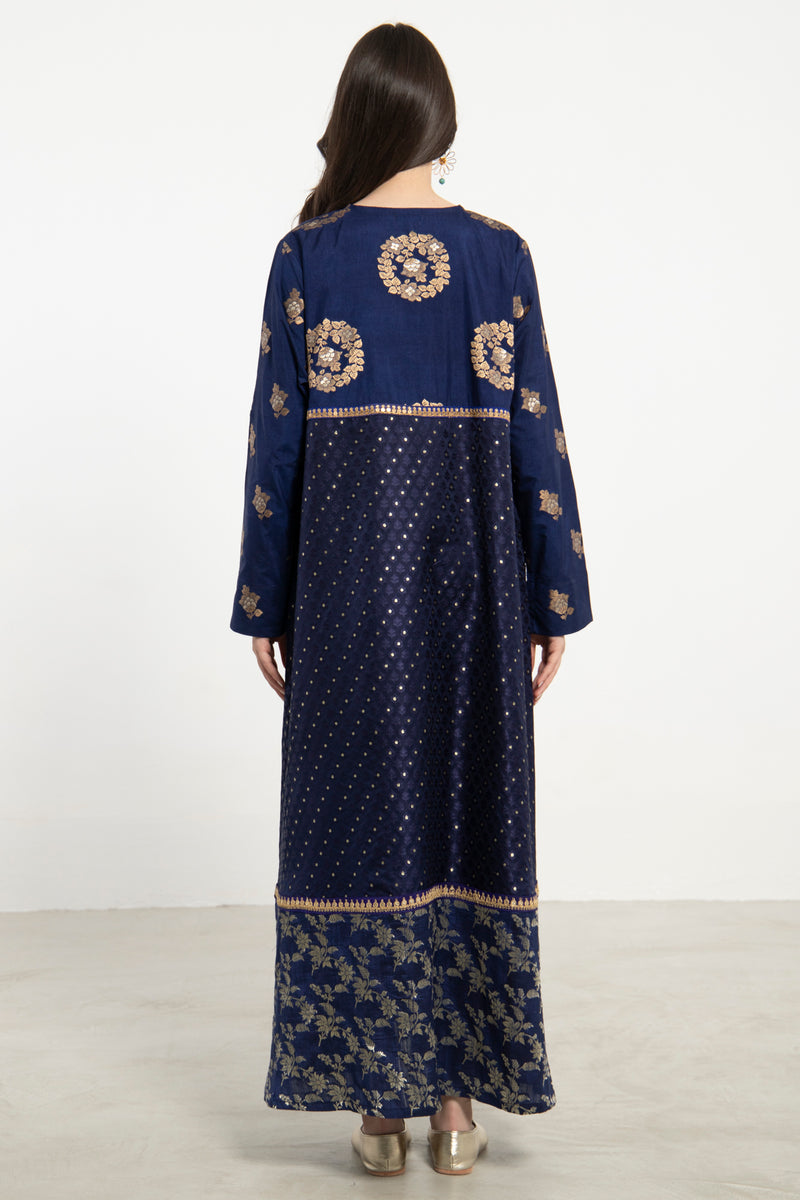Layalina Silk Navy-Gold Dress