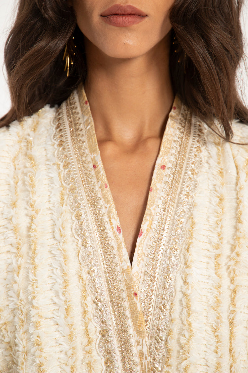 Fida Cotton Fringes Cream Coat