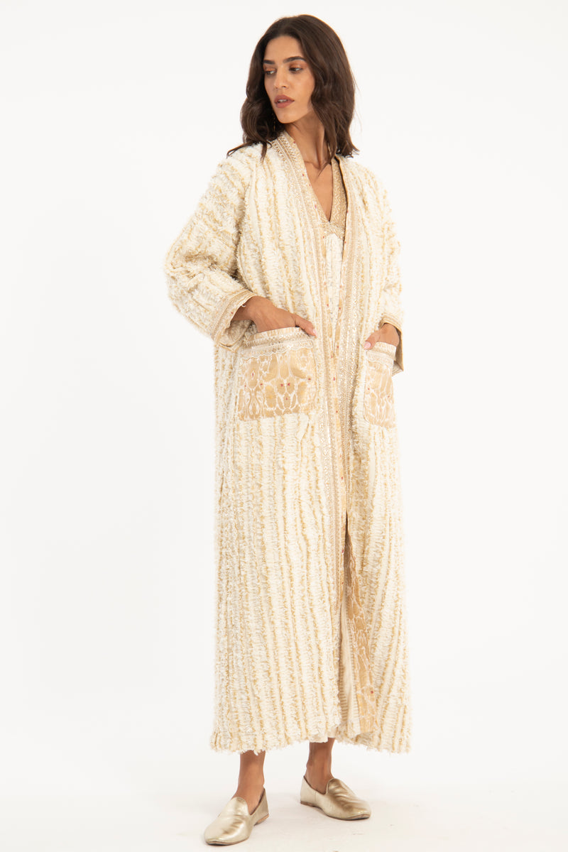 Fida Cotton Fringes Cream Coat
