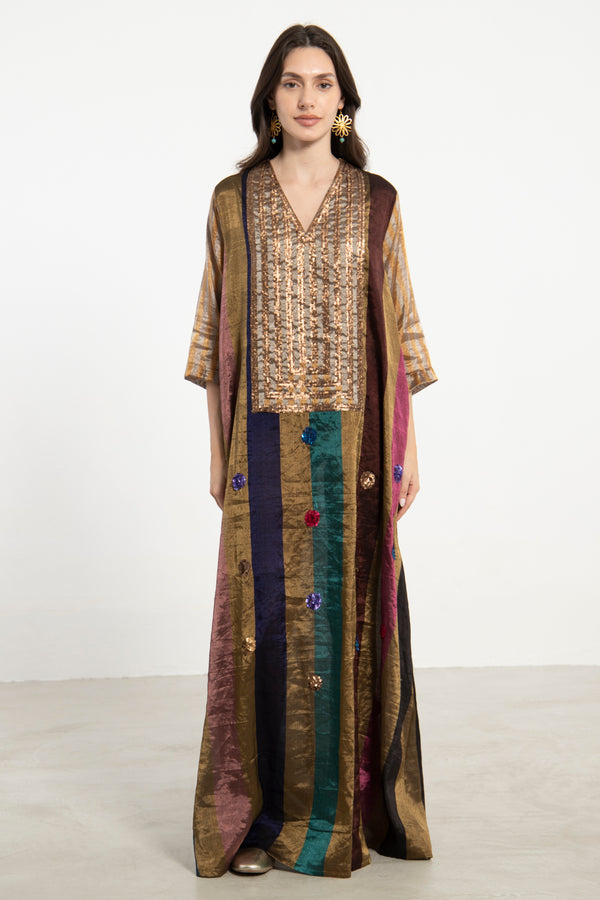 Elham Silk Metallic Striped Dress