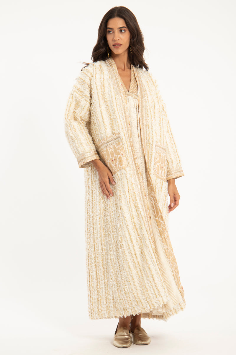 Fida Cotton Fringes Cream Coat