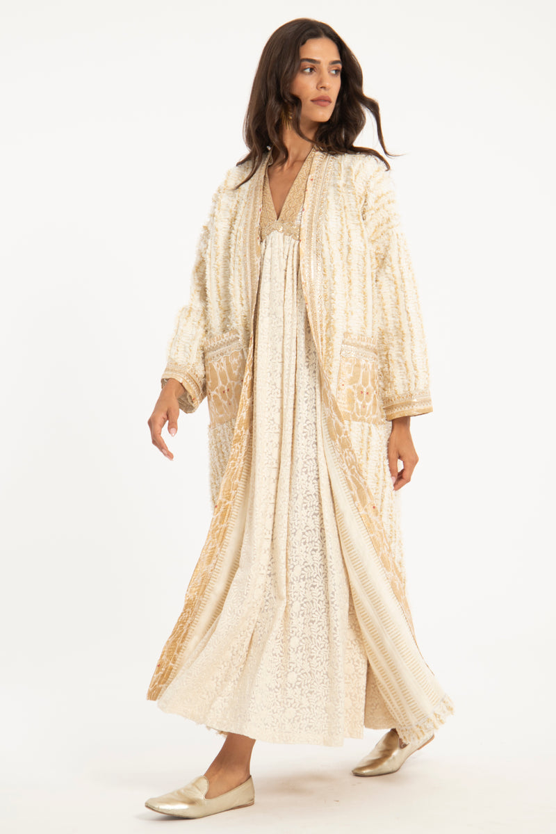 Fida Cotton Fringes Cream Coat