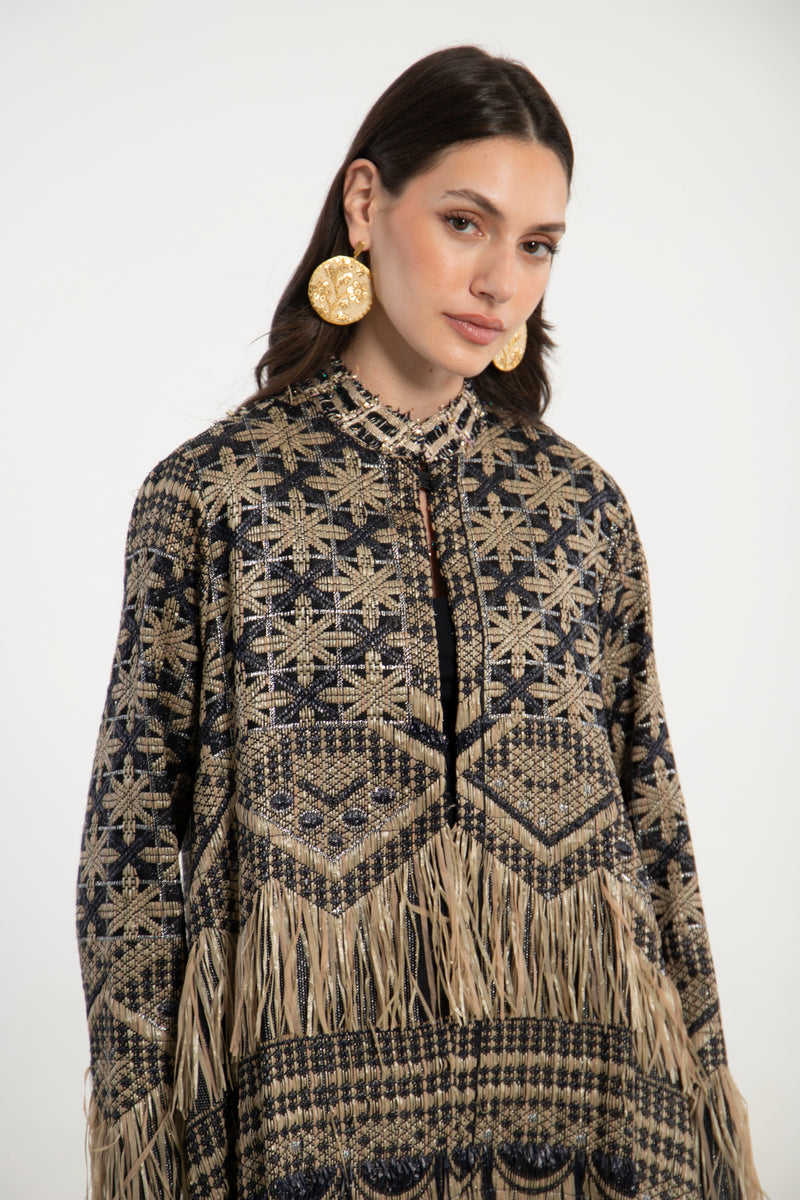 Dima Cotton Jacquard Black and Gold Coat