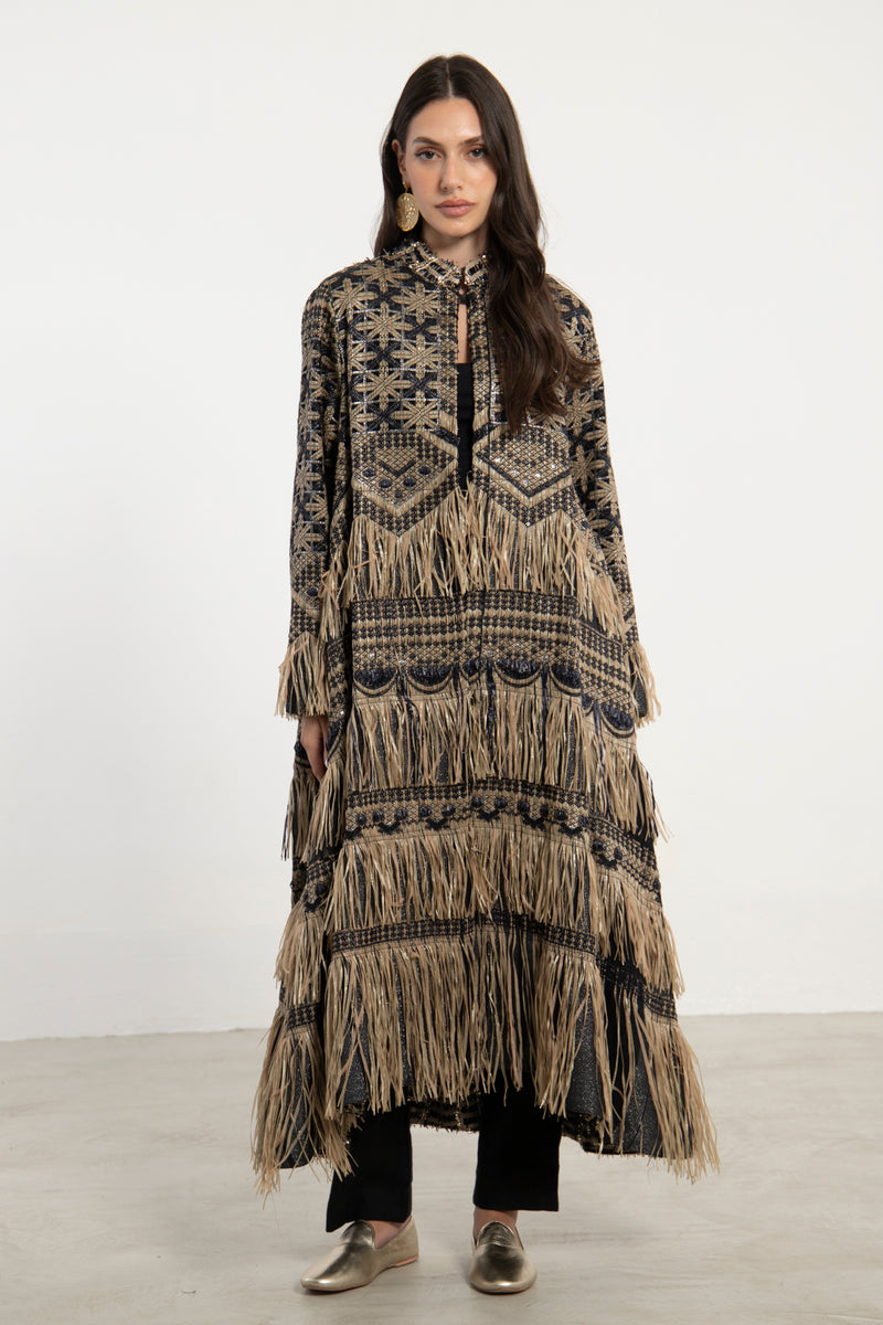 Dima Cotton Jacquard Black and Gold Coat