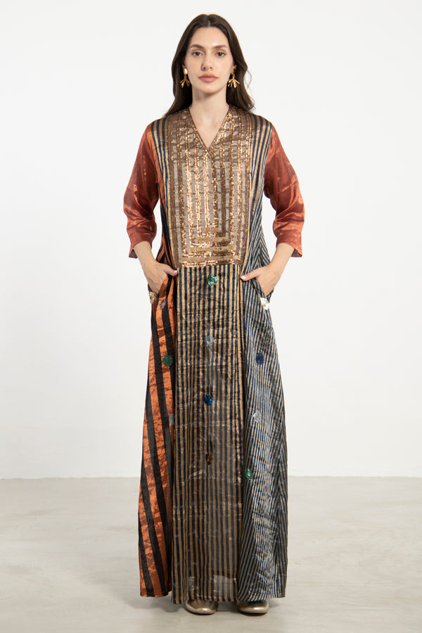 Elham Silk Metallic Striped Dress