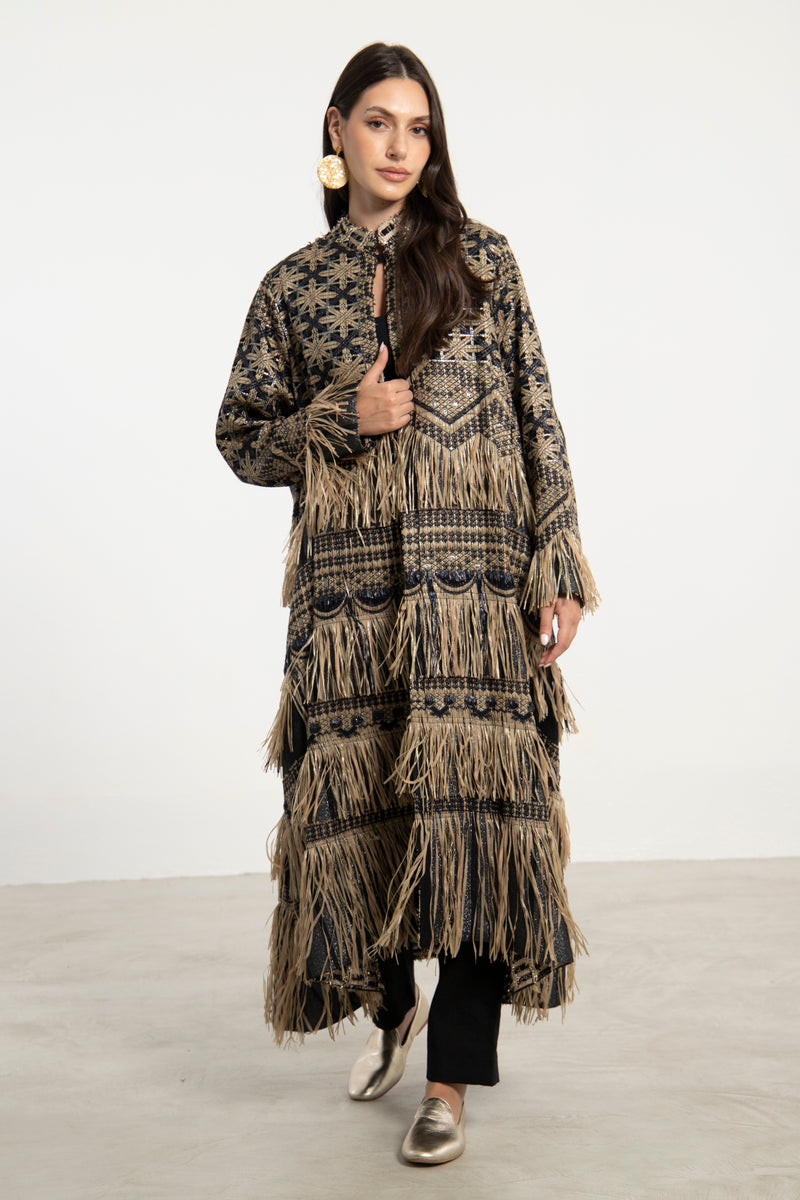 Dima Cotton Jacquard Black and Gold Coat