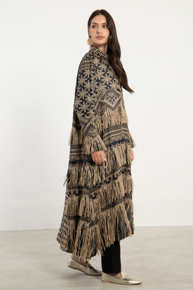 Dima Cotton Jacquard Black and Gold Coat