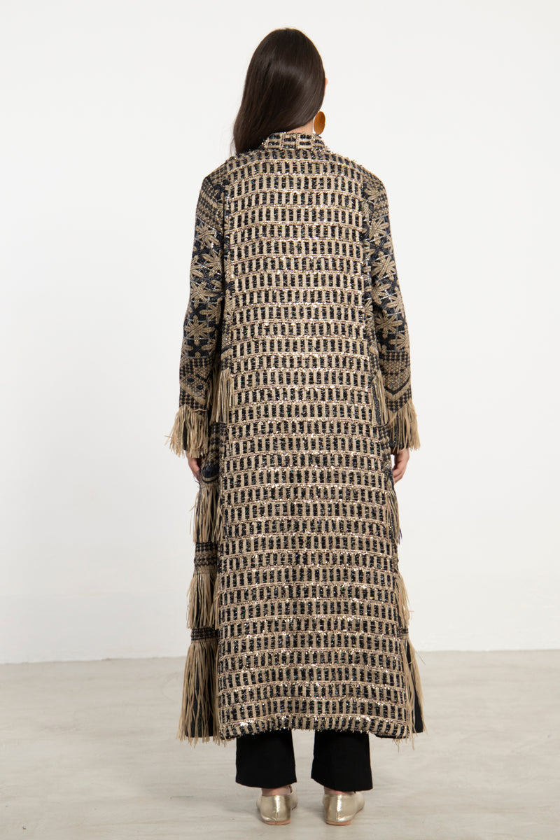 Dima Cotton Jacquard Black and Gold Coat