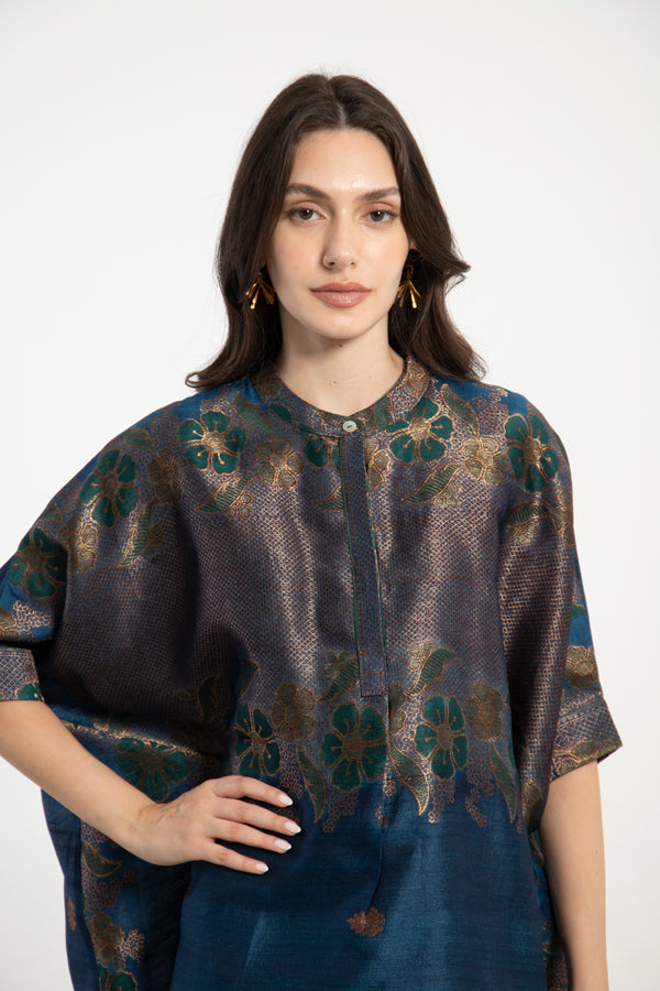 Helen Handwoven Silk Blue Dress